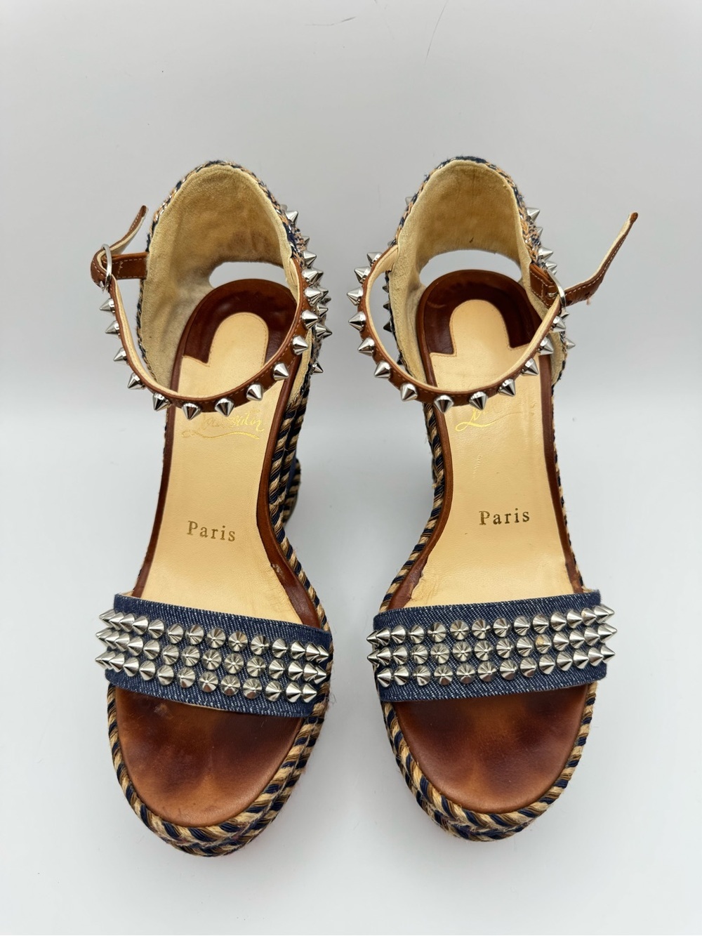 Christian Louboutin Madmonica 120 Denim Studded Wedge Sandals EU 36 - Picture 6 of 10